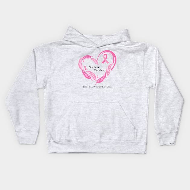 Breast cancer survivor with feathers, ribbons & black type Kids Hoodie by Just Winging It Designs